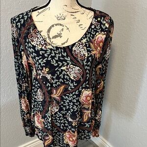 LOFT Black Floral Long Sleeve Blouse